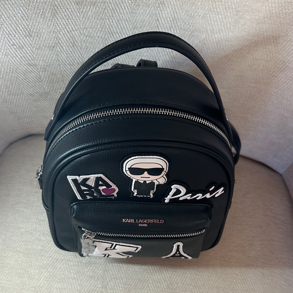 Karl Lagerfeld Black Backpack with Iconic Patches - Picture 5 of 9